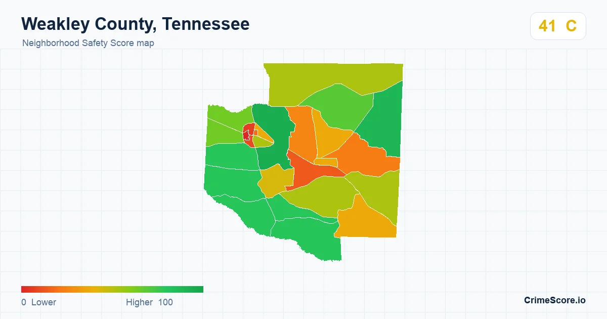 Weakley County, Tennessee neighborhood Safety Score map by Census block group