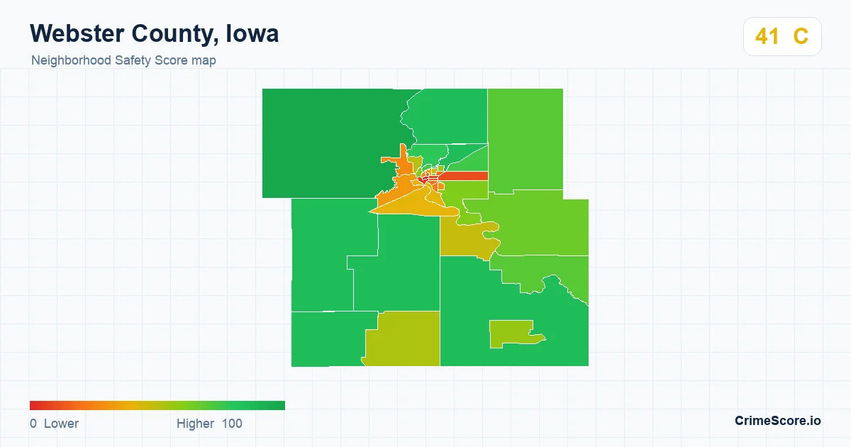 Webster County, Iowa neighborhood Safety Score map by Census block group