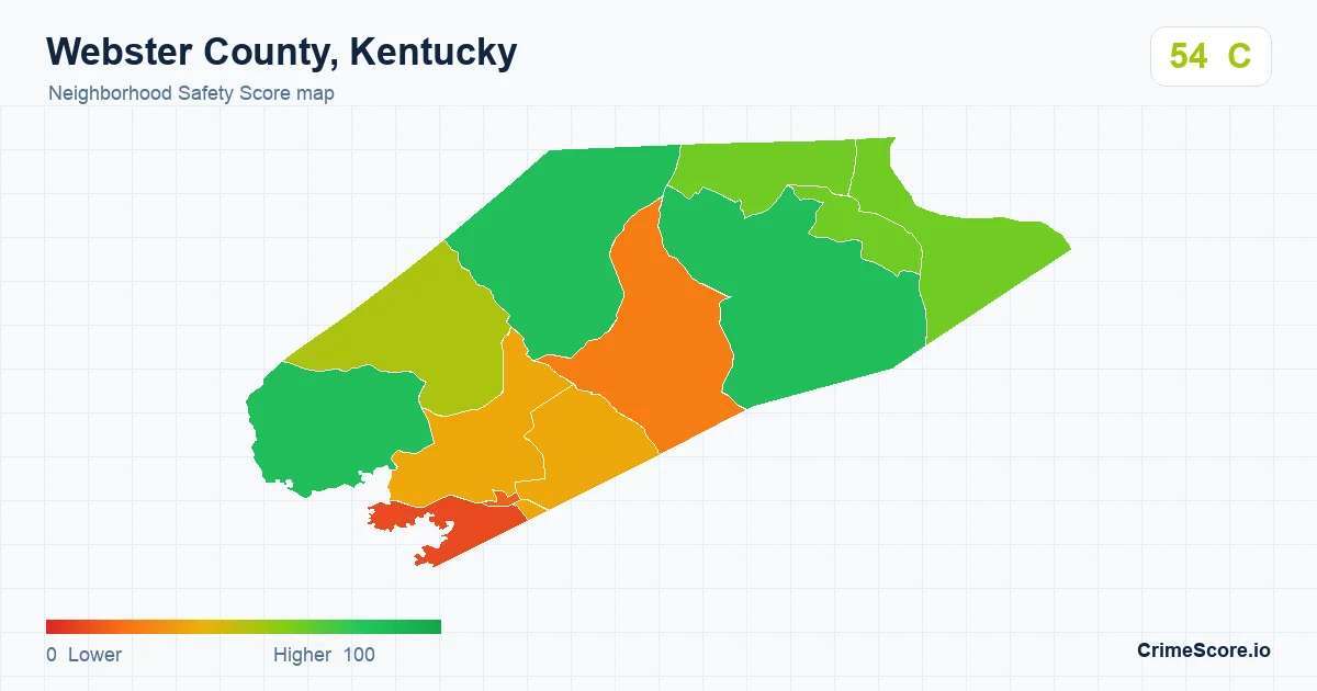 Webster County, Kentucky neighborhood Safety Score map by Census block group