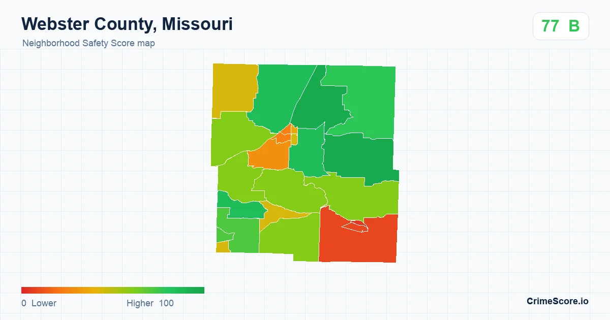Webster County, Missouri neighborhood Safety Score map by Census block group
