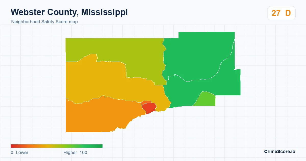 Webster County, Mississippi neighborhood Safety Score map by Census block group