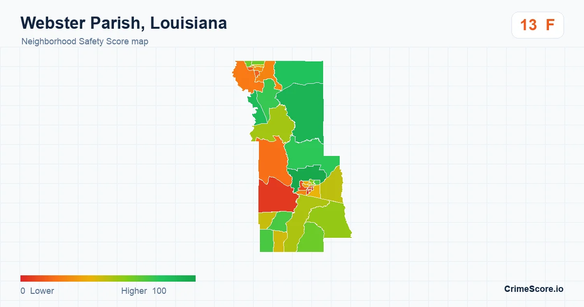 Webster Parish, Louisiana neighborhood Safety Score map by Census block group