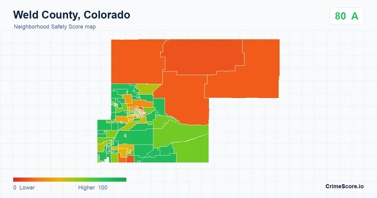 Weld County, Colorado neighborhood Safety Score map by Census block group