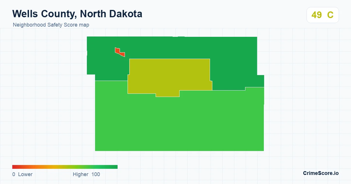 Wells County, North Dakota neighborhood Safety Score map by Census block group