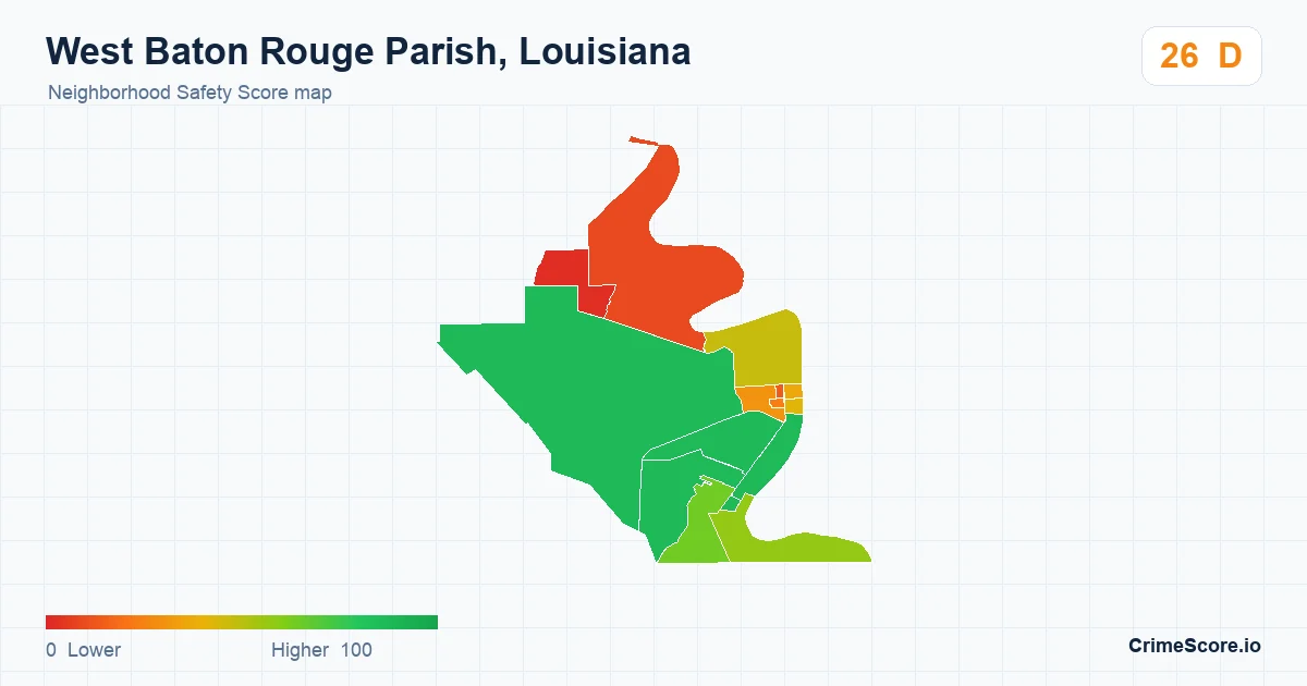 West Baton Rouge Parish, Louisiana neighborhood Safety Score map by Census block group