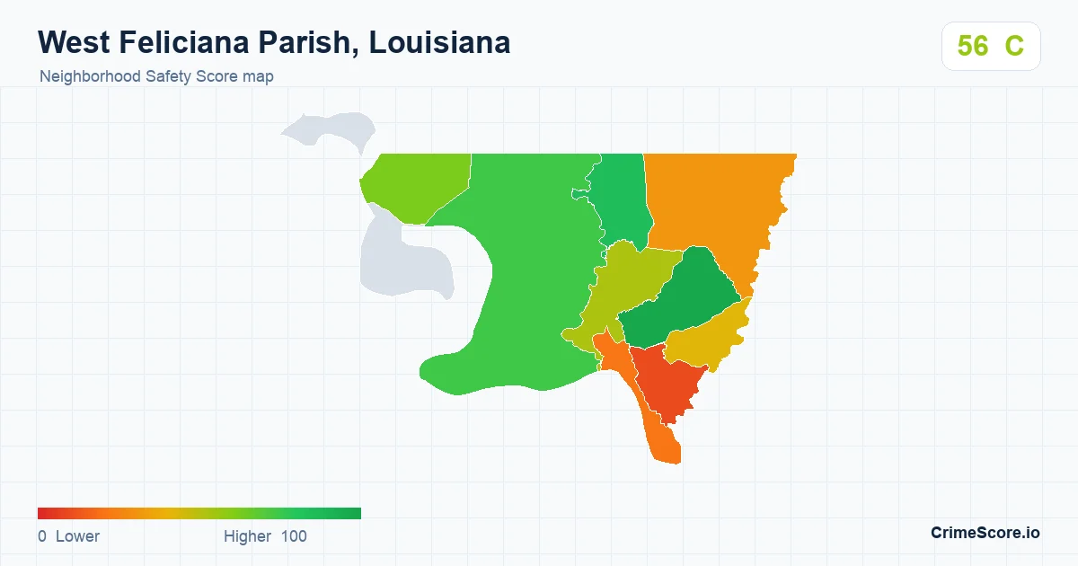 West Feliciana Parish, Louisiana neighborhood Safety Score map by Census block group