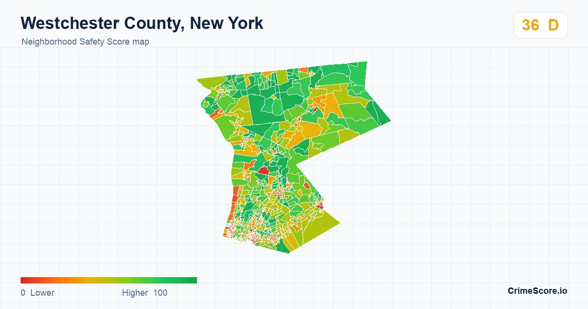 Westchester County, New York neighborhood Safety Score map by Census block group