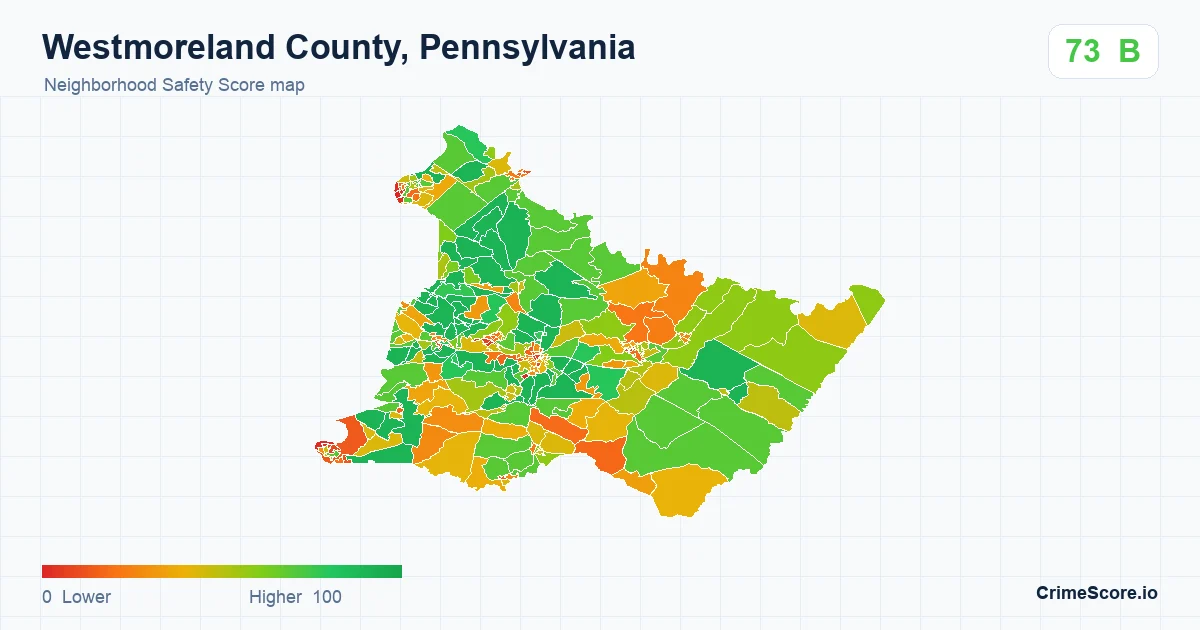 Westmoreland County, Pennsylvania neighborhood Safety Score map by Census block group