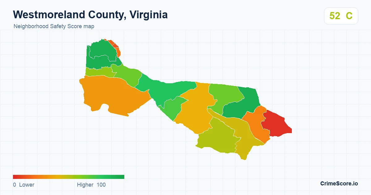 Westmoreland County, Virginia neighborhood Safety Score map by Census block group