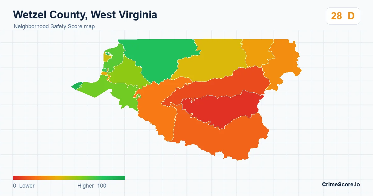 Wetzel County, West Virginia neighborhood Safety Score map by Census block group