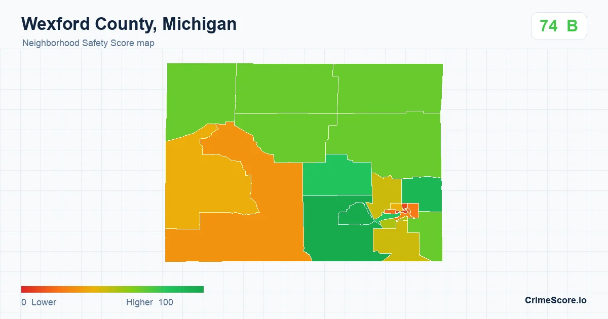 Wexford County, Michigan neighborhood Safety Score map by Census block group