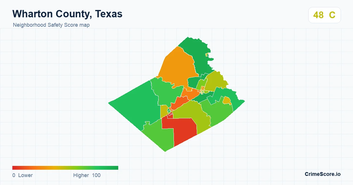 Wharton County, Texas neighborhood Safety Score map by Census block group