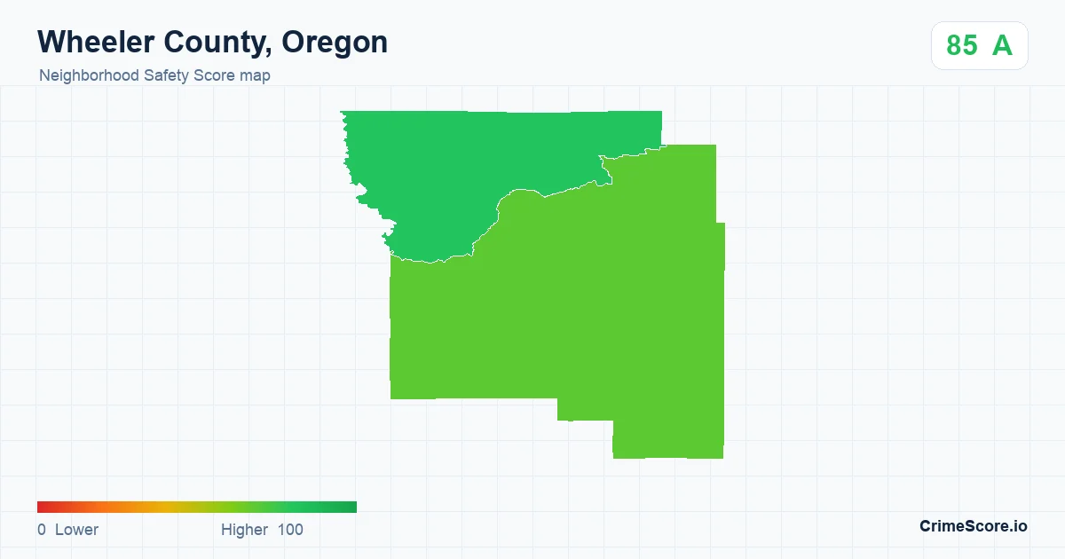 Wheeler County, Oregon neighborhood Safety Score map by Census block group