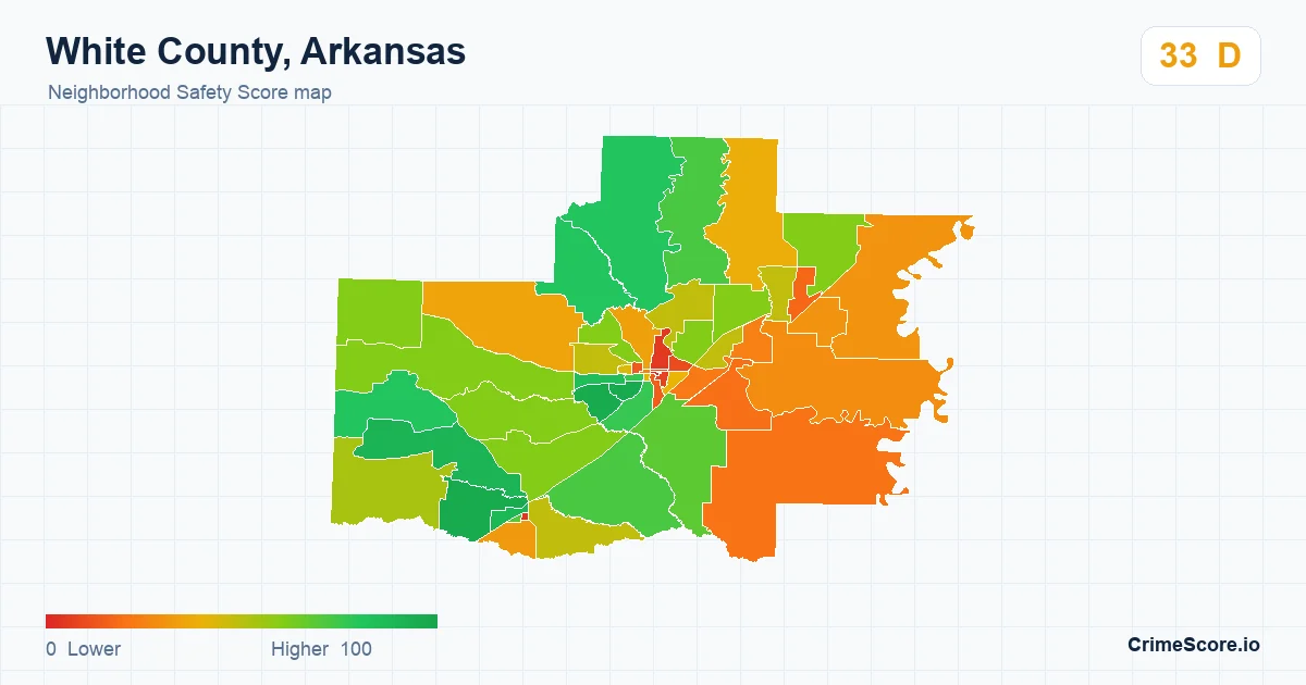 White County, Arkansas neighborhood Safety Score map by Census block group
