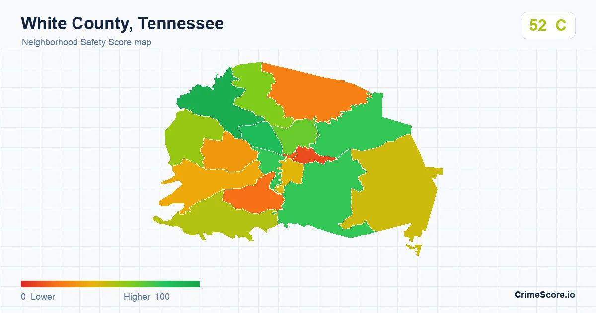 White County, Tennessee neighborhood Safety Score map by Census block group