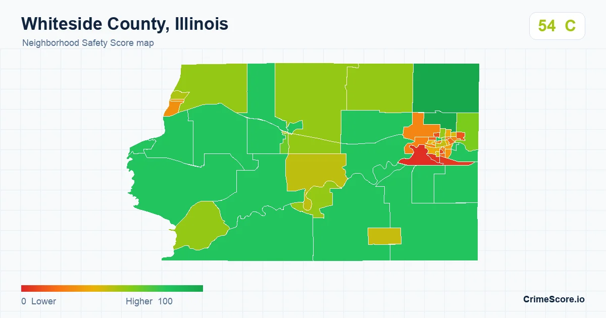 Whiteside County, Illinois neighborhood Safety Score map by Census block group