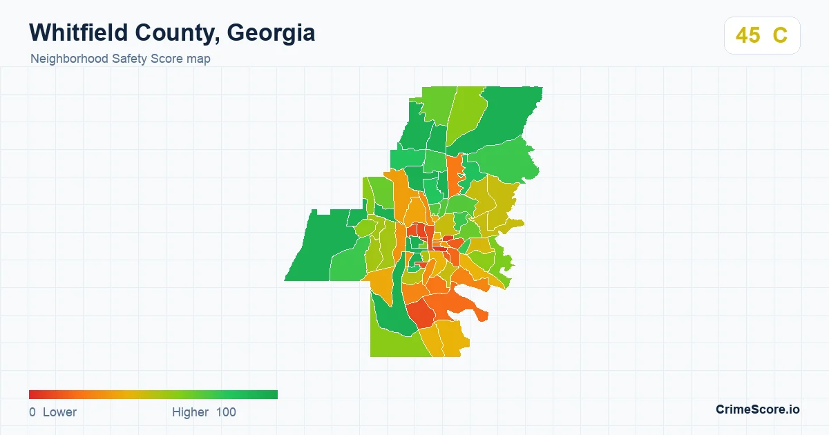 Whitfield County, Georgia neighborhood Safety Score map by Census block group