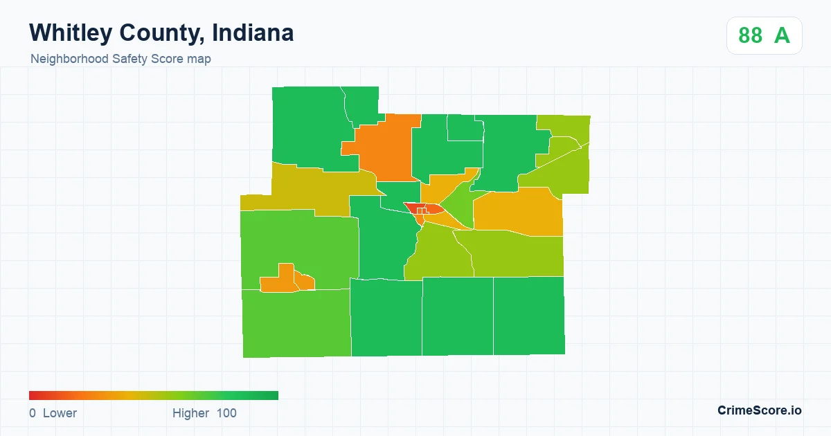 Whitley County, Indiana neighborhood Safety Score map by Census block group