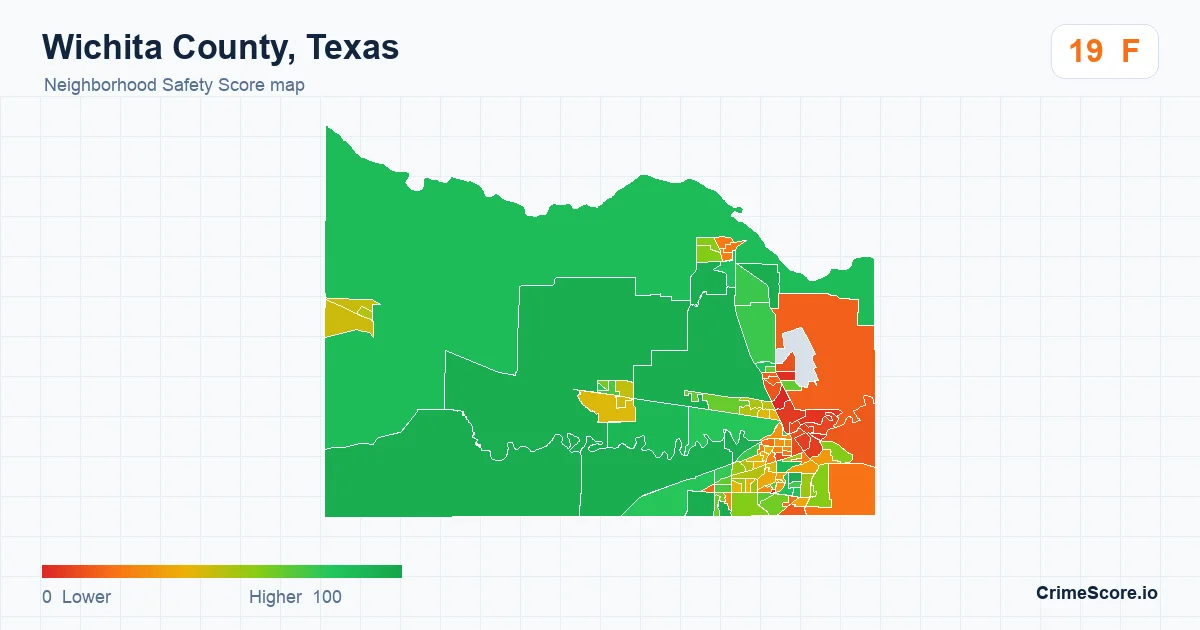 Wichita County, Texas neighborhood Safety Score map by Census block group