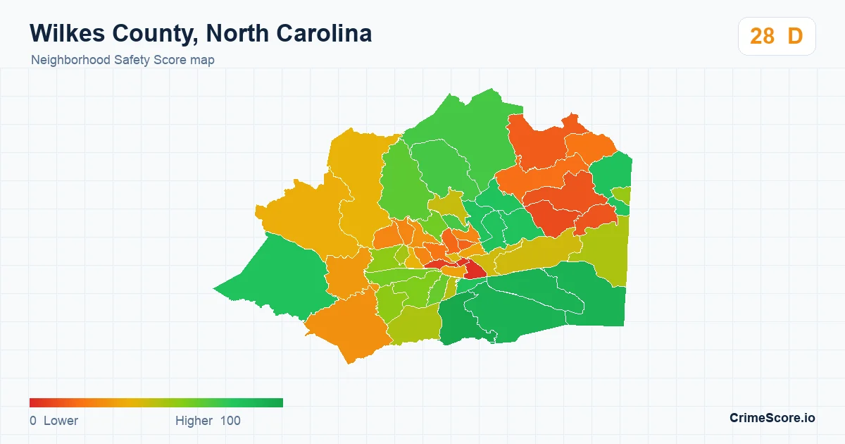 Wilkes County, North Carolina neighborhood Safety Score map by Census block group