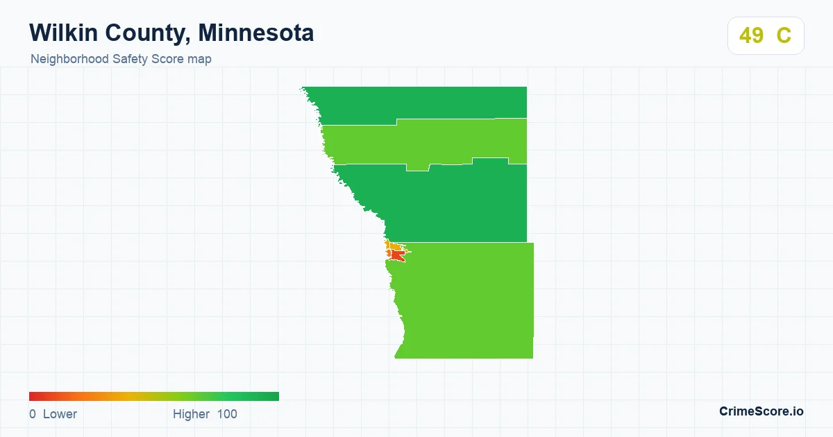 Wilkin County, Minnesota neighborhood Safety Score map by Census block group