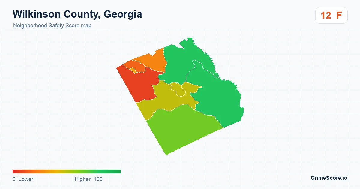 Wilkinson County, Georgia neighborhood Safety Score map by Census block group