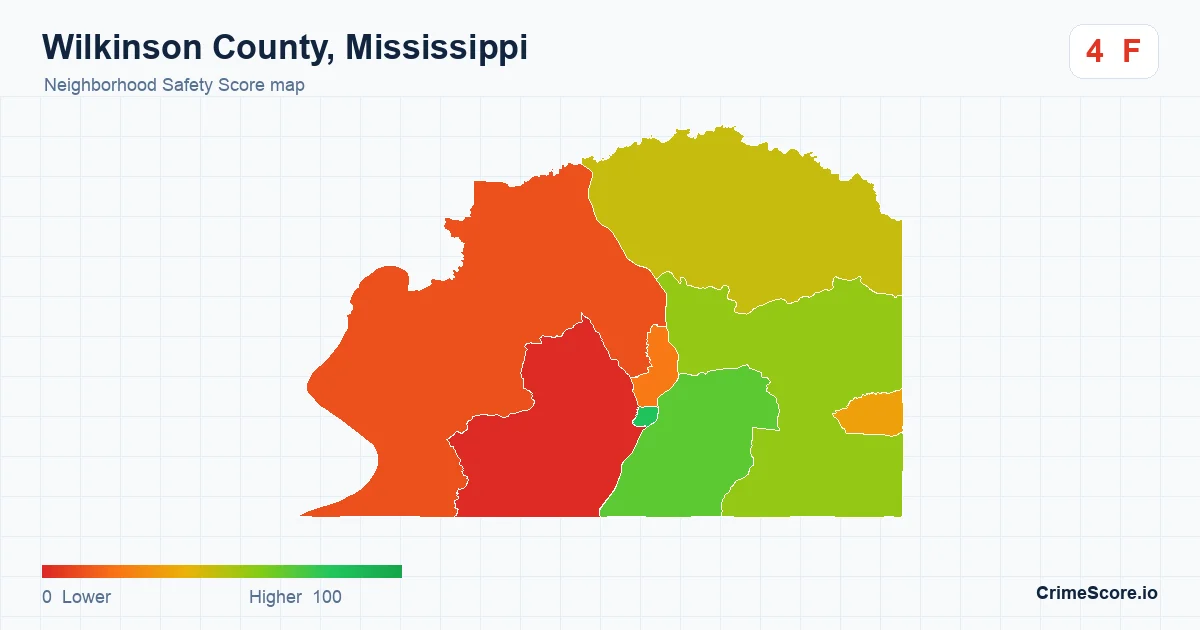 Wilkinson County, Mississippi neighborhood Safety Score map by Census block group