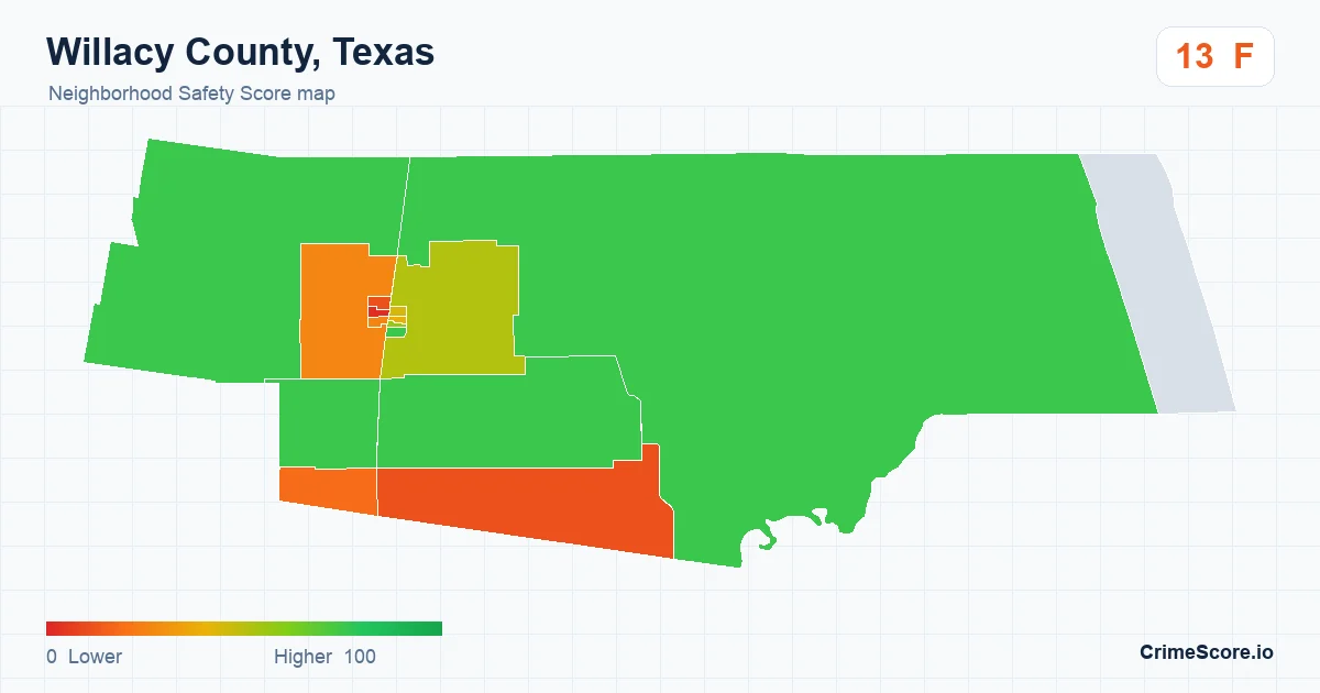 Willacy County, Texas neighborhood Safety Score map by Census block group