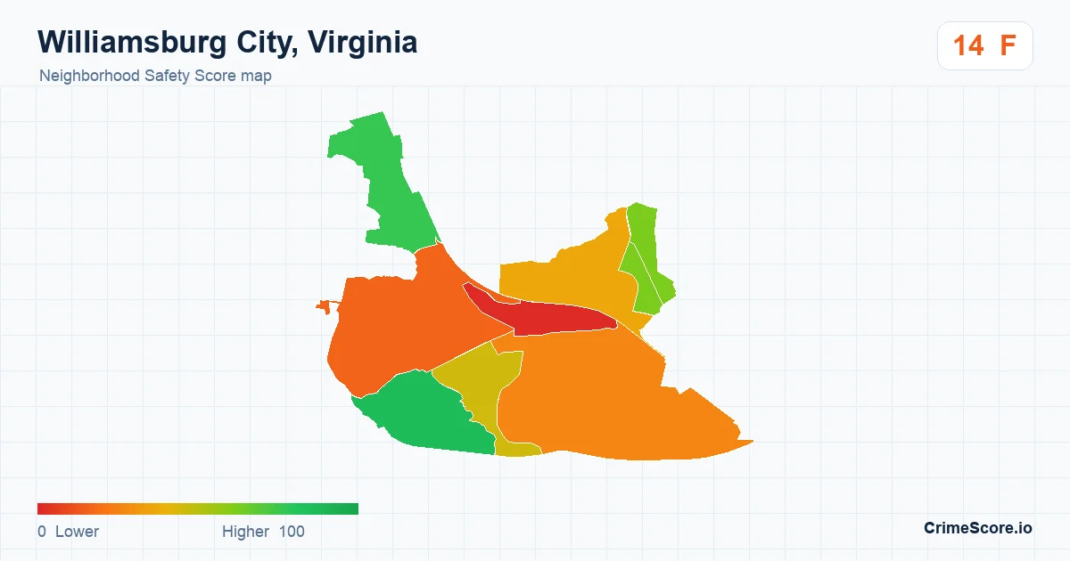 Williamsburg City, Virginia neighborhood Safety Score map by Census block group
