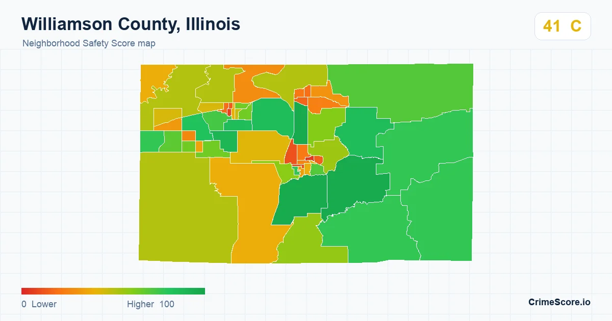 Williamson County, Illinois neighborhood Safety Score map by Census block group