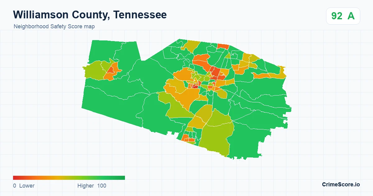Williamson County, Tennessee neighborhood Safety Score map by Census block group