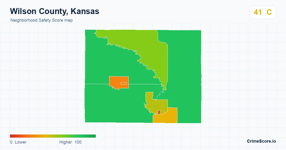 Wilson County, Kansas neighborhood Safety Score map by Census block group