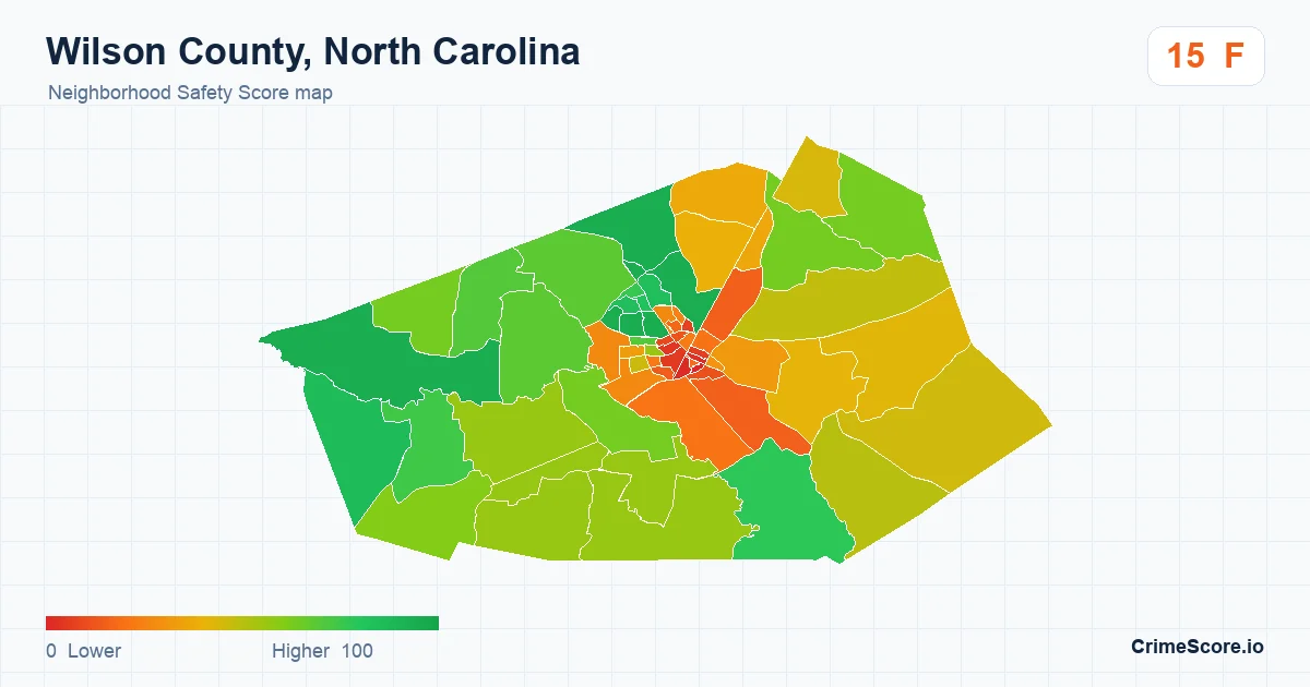 Wilson County, North Carolina neighborhood Safety Score map by Census block group