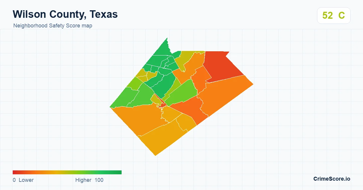 Wilson County, Texas neighborhood Safety Score map by Census block group