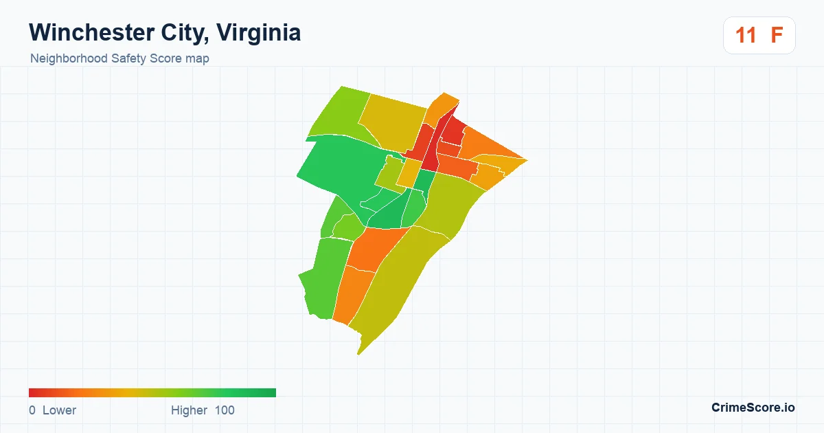 Winchester City, Virginia neighborhood Safety Score map by Census block group