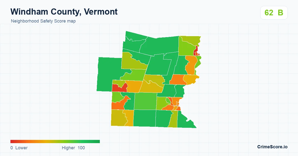 Windham County, Vermont neighborhood Safety Score map by Census block group