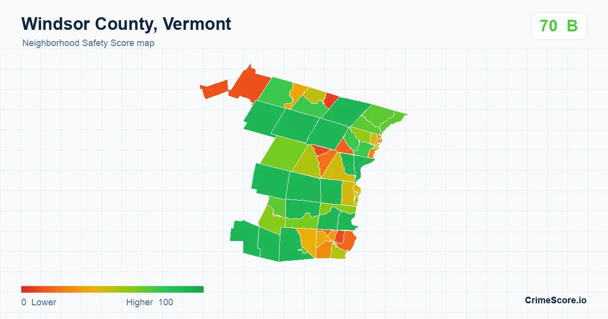 Windsor County, Vermont neighborhood Safety Score map by Census block group