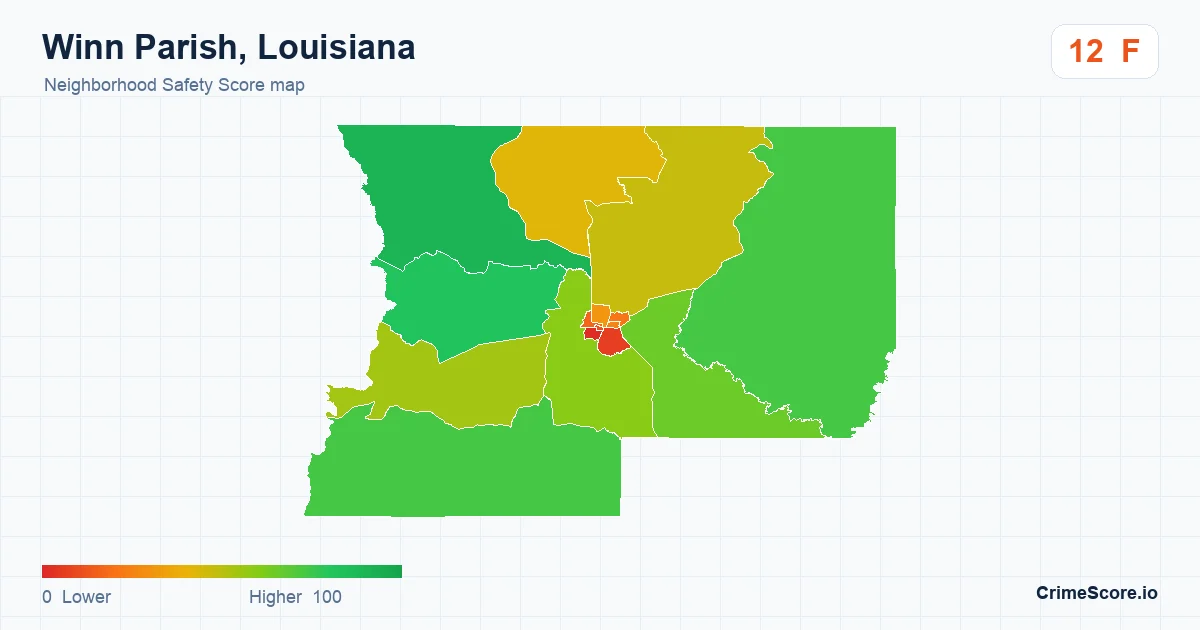 Winn Parish, Louisiana neighborhood Safety Score map by Census block group
