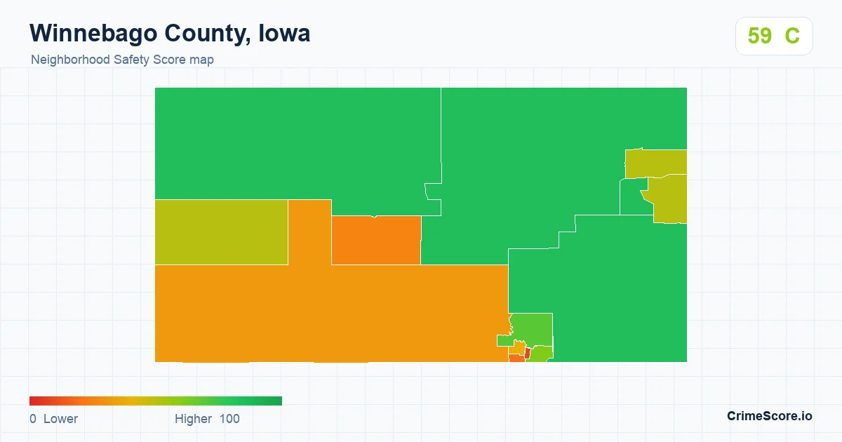 Winnebago County, Iowa neighborhood Safety Score map by Census block group
