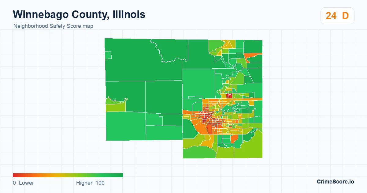 Winnebago County, Illinois neighborhood Safety Score map by Census block group