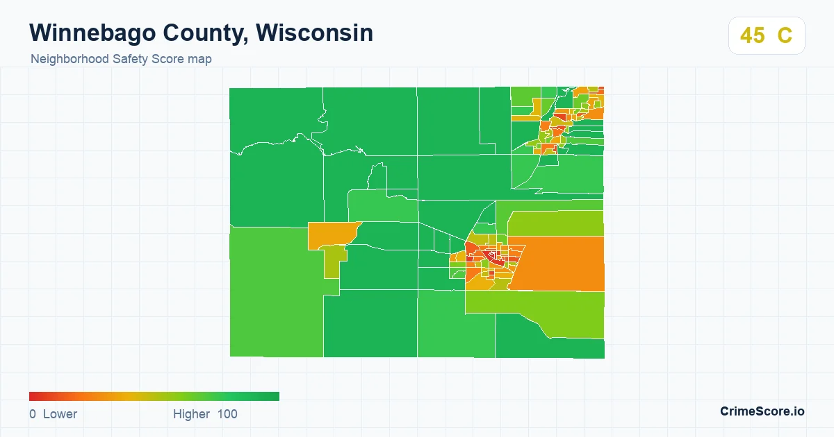 Winnebago County, Wisconsin neighborhood Safety Score map by Census block group