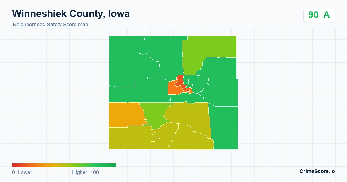 Winneshiek County, Iowa neighborhood Safety Score map by Census block group