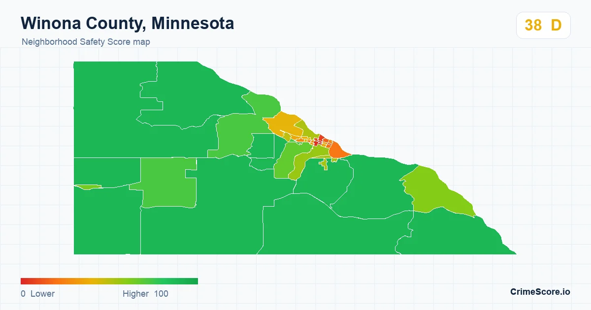 Winona County, Minnesota neighborhood Safety Score map by Census block group