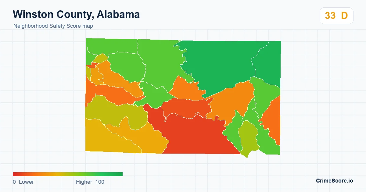 Winston County, Alabama neighborhood Safety Score map by Census block group