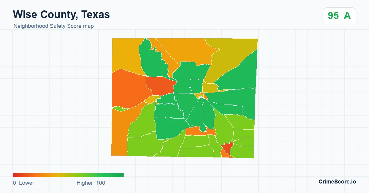 Wise County, Texas neighborhood Safety Score map by Census block group