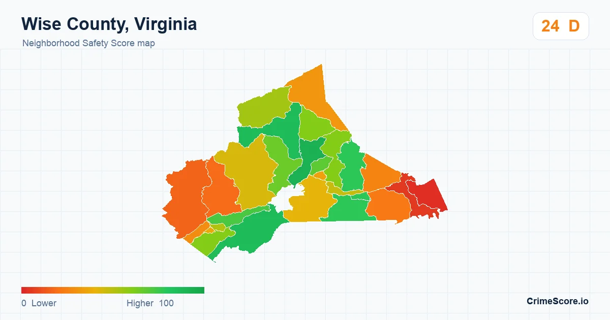 Wise County, Virginia neighborhood Safety Score map by Census block group