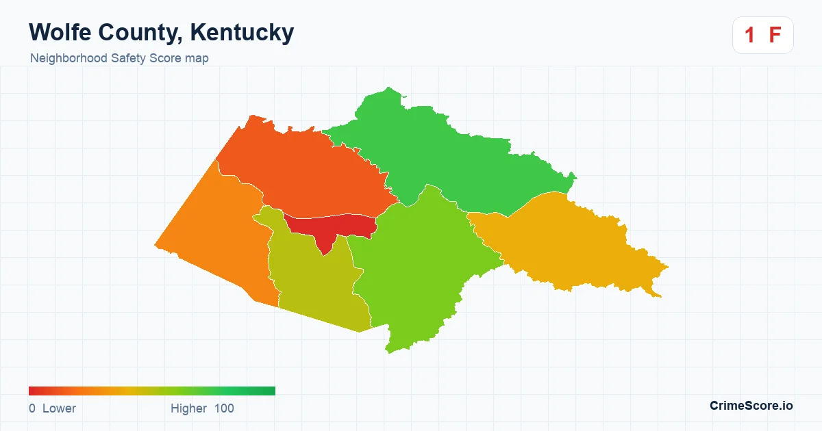 Wolfe County, Kentucky neighborhood Safety Score map by Census block group