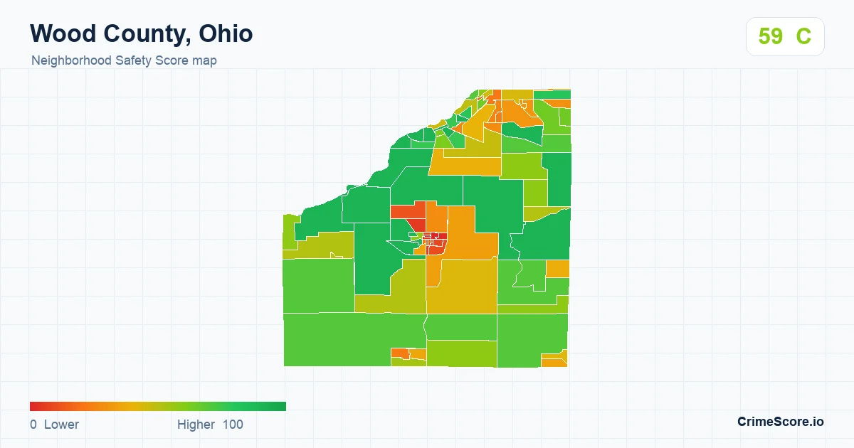 Wood County, Ohio neighborhood Safety Score map by Census block group
