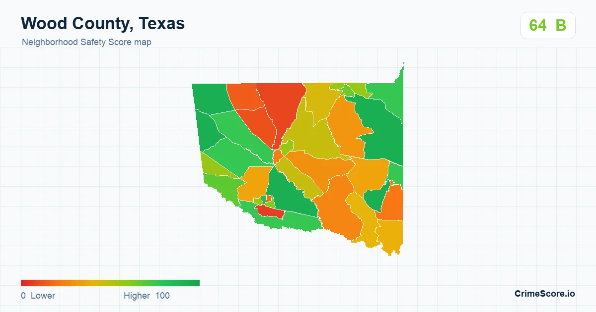 Wood County, Texas neighborhood Safety Score map by Census block group