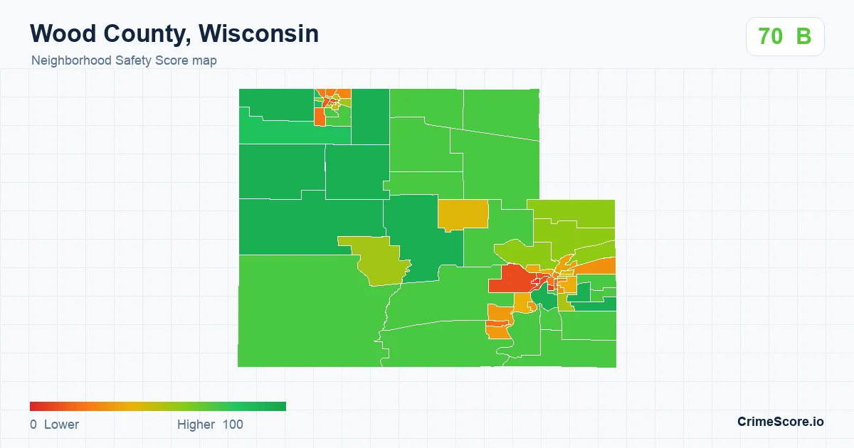 Wood County, Wisconsin neighborhood Safety Score map by Census block group